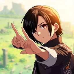 Levi Ackerman, a fictional character from the anime Attack on Titan, forming the Korean heart gesture with his fingers
