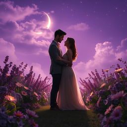 A dreamy and romantic scene set in a magical garden during the night