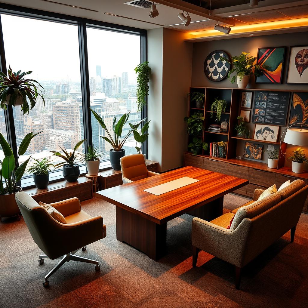 An intricate office space filled with modern design elements