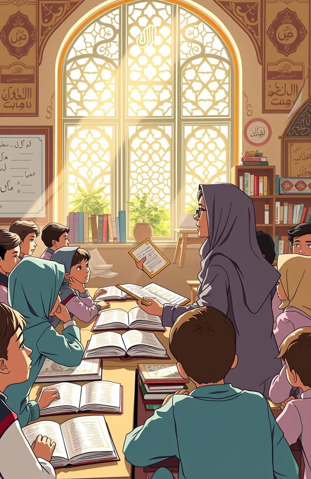 A visually striking illustration representing the concept of the islamization of education