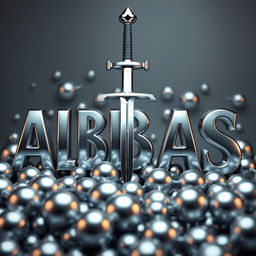 A striking three-dimensional design featuring the word 'ABBAS' in shiny silver colors, dramatically pierced by a sword that goes through the letters