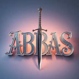 A stunning three-dimensional text design featuring the word 'ABBAS' in an ornate, elegant font with a shiny silver finish