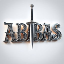A stunning three-dimensional text design featuring the word 'ABBAS' in an ornate, elegant font with a shiny silver finish