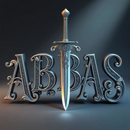 A stunning three-dimensional text design featuring the word 'ABBAS' in an ornate, elegant font with a shiny silver finish