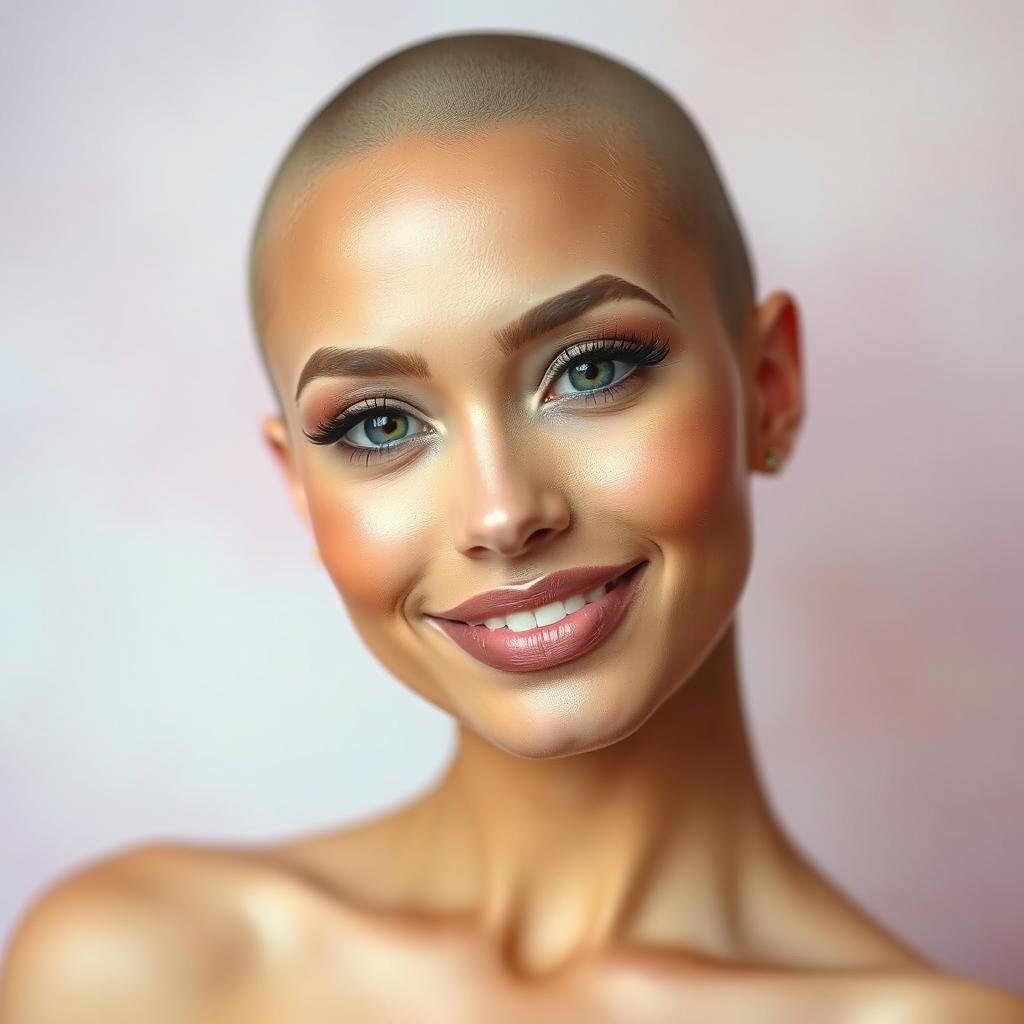A portrait of a beautiful woman, confidently showcasing her bald head