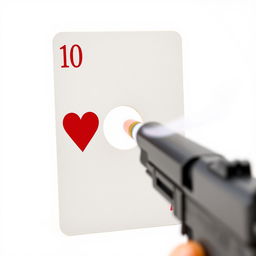 A close-up of a playing card, specifically the ten of hearts, set against a plain white background