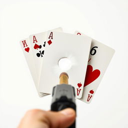 A close-up of five playing cards: the five of hearts, the four of clovers, the ace of diamonds, the six of spades, and the ten of hearts