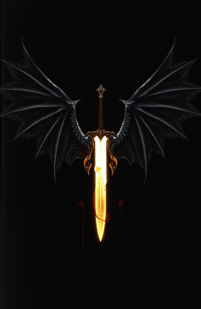 A book cover design featuring a stark black background with intense and dramatic blood spatter effects