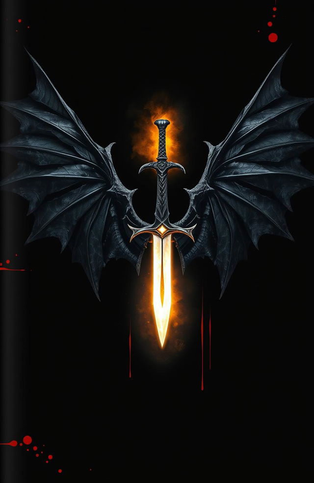 A book cover design featuring a stark black background with intense and dramatic blood spatter effects