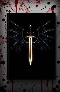A book cover design featuring a stark black background with intense and dramatic blood spatter effects
