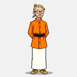 A pixel character in the style of 16 bits, depicting a monk who is about 30 years old with a narrow face and European appearance