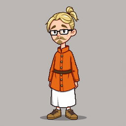 A pixel character in the style of 16 bits, depicting a monk who is about 30 years old with a narrow face and European appearance