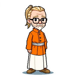A pixel character in the style of 16 bits, depicting a monk who is about 30 years old with a narrow face and European appearance