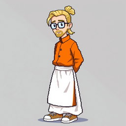 A pixel character in the style of 16 bits, representing a 30-year-old monk with a narrow face and European features