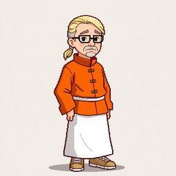A pixel character in the style of 16 bits, representing a 30-year-old monk with a narrow face and European features