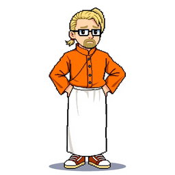A pixel character in the style of 16 bits, representing a 30-year-old monk with a narrow face and European features