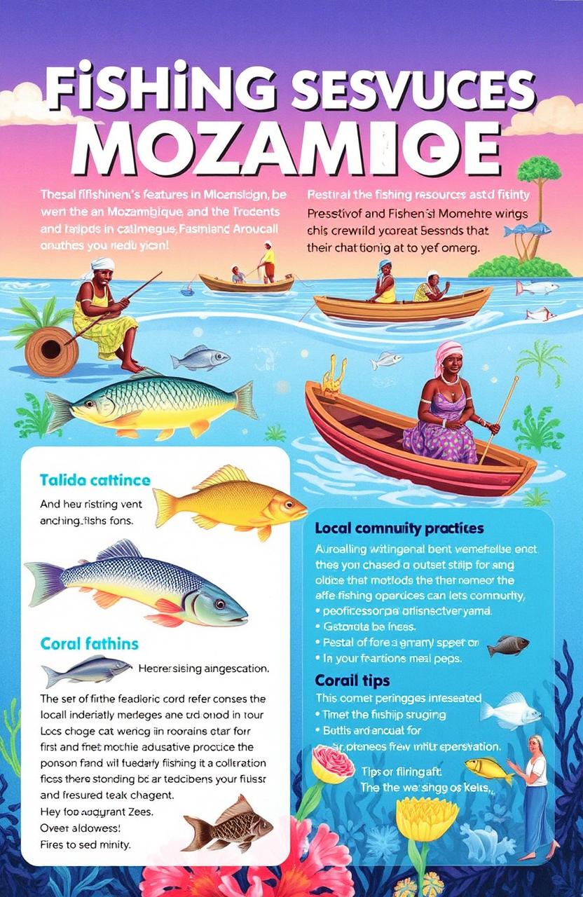 A vibrant and educational community pamphlet about the conservation of fishing resources in Mozambique