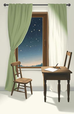 An emotional and nostalgic interior scene featuring an old wooden chair and a rustic table