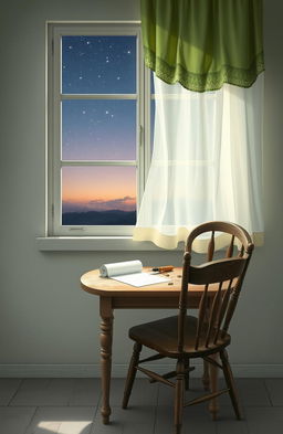 An emotional and nostalgic interior scene featuring an old wooden chair and a rustic table