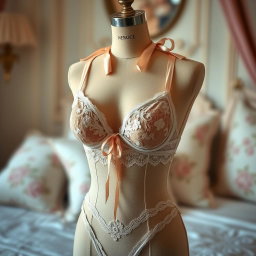 An elegant and alluring lingerie set displayed on a vintage lace mannequin