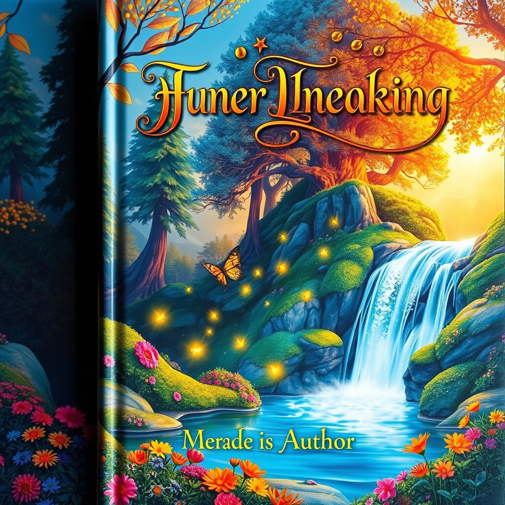 A captivating and imaginative book cover featuring a whimsical landscape with vibrant colors