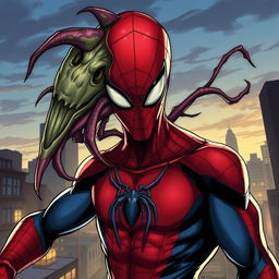 A dynamic illustration of a unique character fusion, blending the features of a Siren Head and Spider-Man