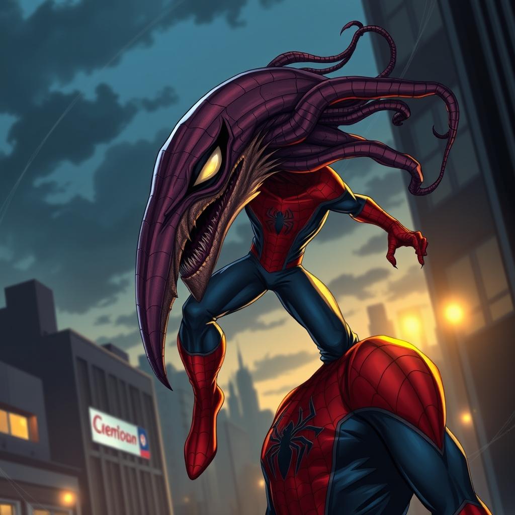 A dynamic illustration of a unique character fusion, blending the features of a Siren Head and Spider-Man