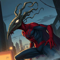 A dynamic illustration of a unique character fusion, blending the features of a Siren Head and Spider-Man