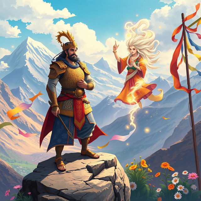 A captivating illustration inspired by a Tibetan version of the Vikram Betal stories, set in the dramatic landscapes of the Himalayas