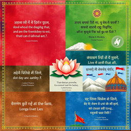 A visually striking collage of Tibetan proverbs artistically displayed on colorful background textures inspired by traditional Tibetan art