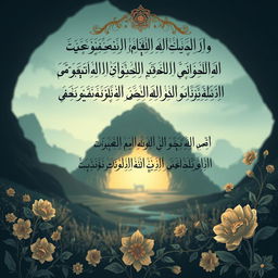 An artistic representation of the Quran, specifically the verse from Surah Al-Kahf (The Cave), featuring ornate calligraphy of the Arabic text