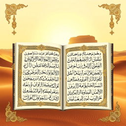 A beautifully ornate representation of the Quran, specifically the Surah Al-Kahf, featuring intricate calligraphy and illumination