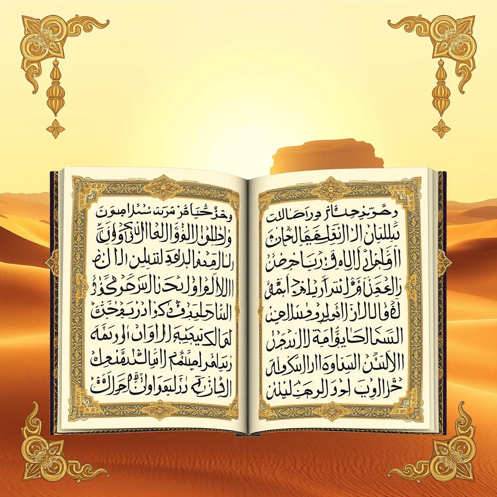 A beautifully ornate representation of the Quran, specifically the Surah Al-Kahf, featuring intricate calligraphy and illumination