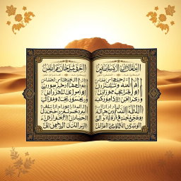 A beautifully ornate representation of the Quran, specifically the Surah Al-Kahf, featuring intricate calligraphy and illumination