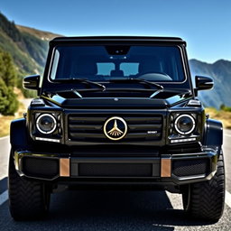 A luxurious and powerful Gwagon, customized with a striking Lyon emblem prominently displayed on the front grille