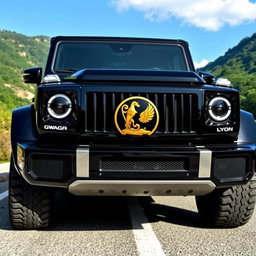 A luxurious and powerful Gwagon, customized with a striking Lyon emblem prominently displayed on the front grille