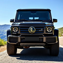 A luxurious and powerful Gwagon, customized with a striking Lyon emblem prominently displayed on the front grille