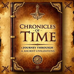 A book cover designed in the style of ancient history, featuring aged leather textures and weathered parchment