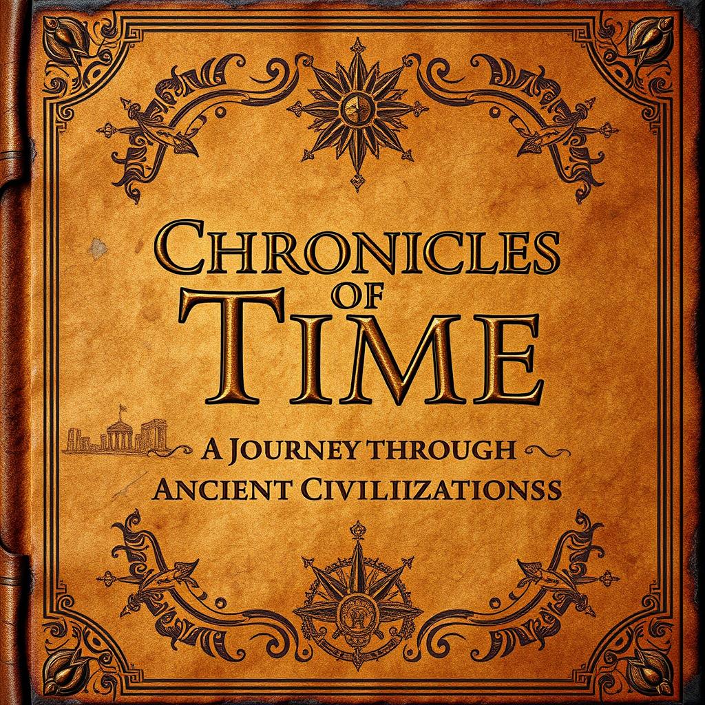 A book cover designed in the style of ancient history, featuring aged leather textures and weathered parchment