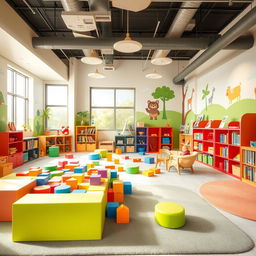 A beautifully designed daycare playroom featuring vibrant colors and inviting spaces for children to explore