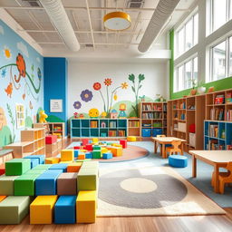 A beautifully designed daycare playroom featuring vibrant colors and inviting spaces for children to explore