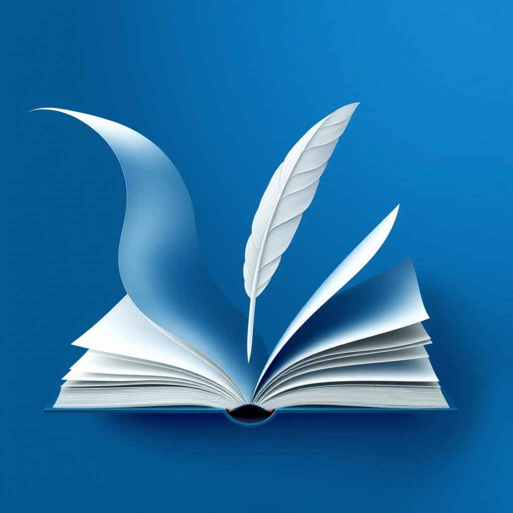 A striking visual artwork representing the essence of literature using only two colors, such as deep blue and crisp white