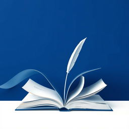 A striking visual artwork representing the essence of literature using only two colors, such as deep blue and crisp white