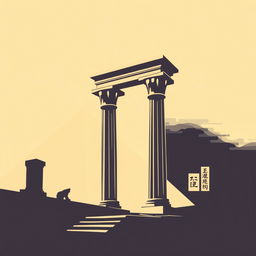 A visually striking image representing ancient history using only two colors, such as sepia and cream