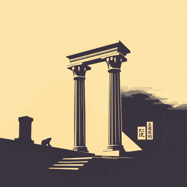 A visually striking image representing ancient history using only two colors, such as sepia and cream