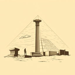 A visually striking image representing ancient history using only two colors, such as sepia and cream