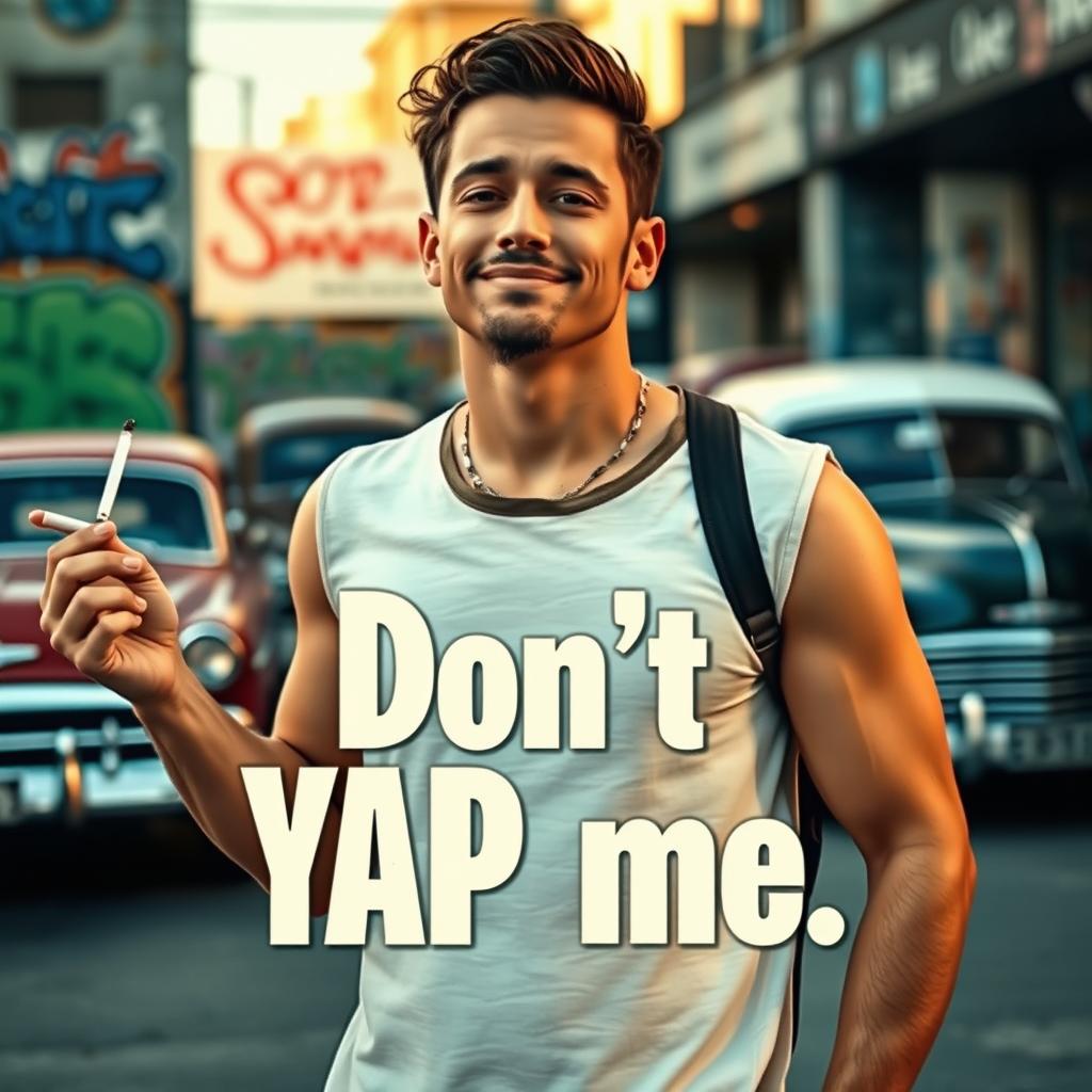 A cool, confident man standing casually, holding a cigarette in one hand