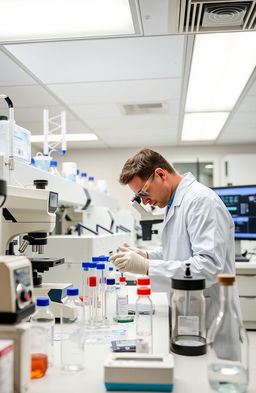 A medical laboratory technician working diligently in a modern laboratory