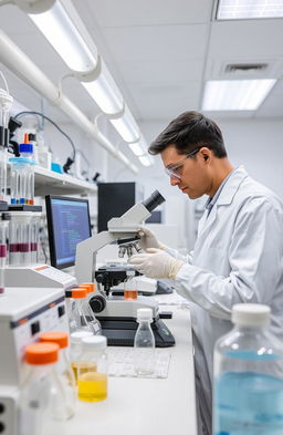 A medical laboratory technician working diligently in a modern laboratory