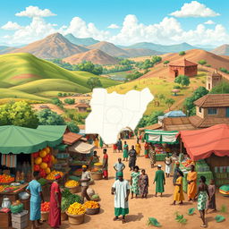 A comprehensive illustration showcasing the diverse physical and social environment of Nigeria